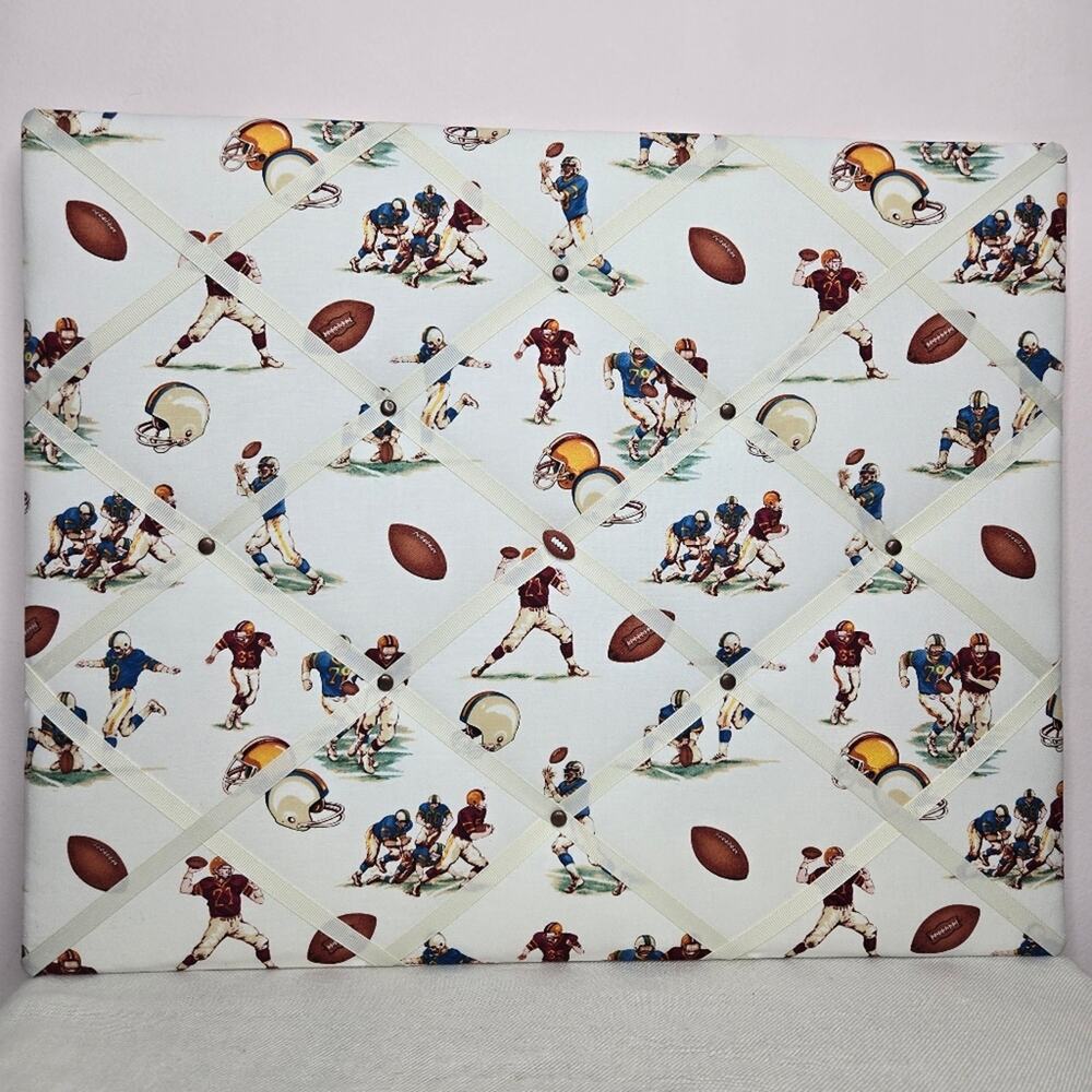 Football Themed Fabric French Memo Board Handmade In VT 16x20in NWOT